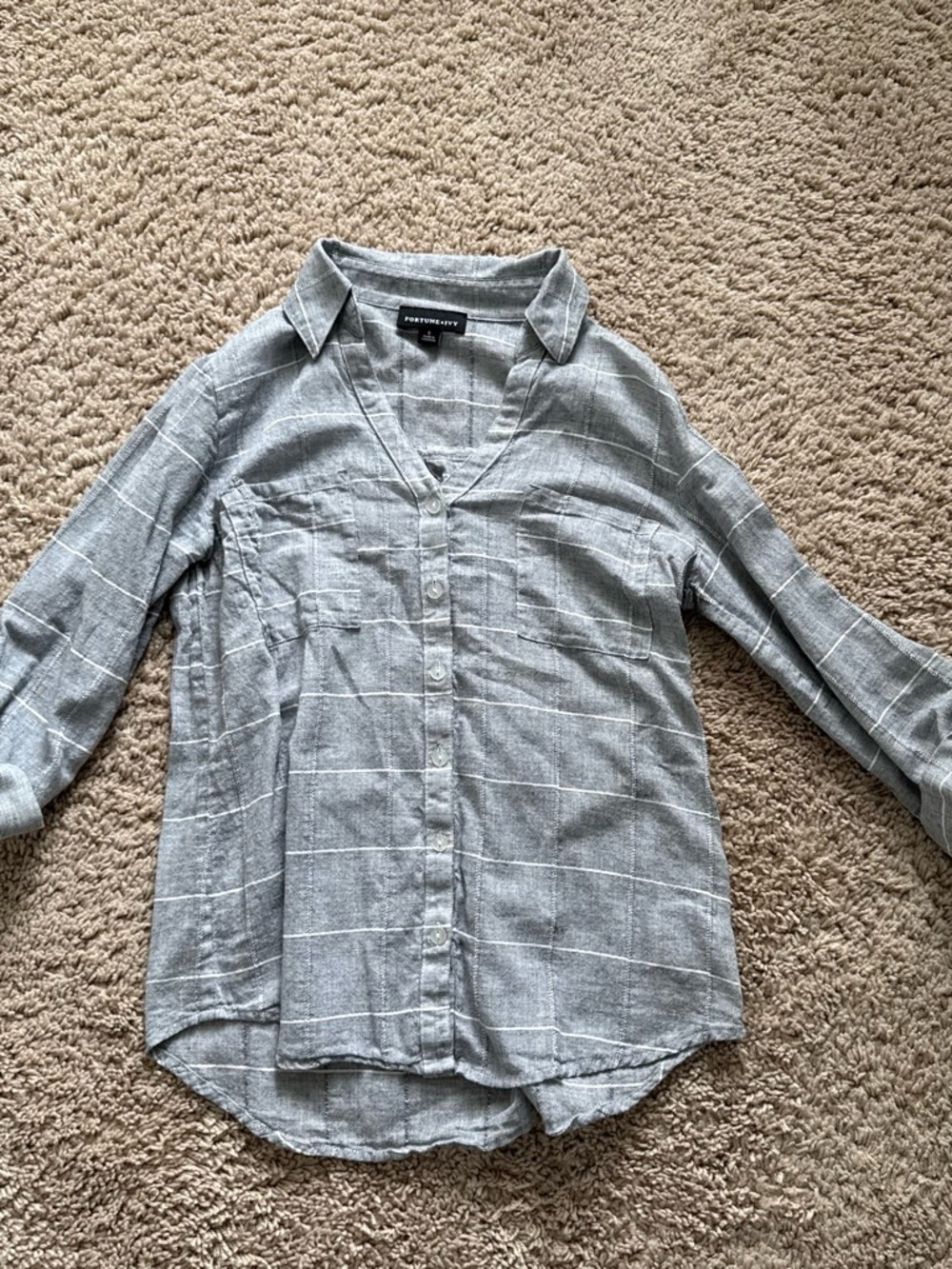 Fortune + Ivy Light Gray Windowpane Button-Up Shirt